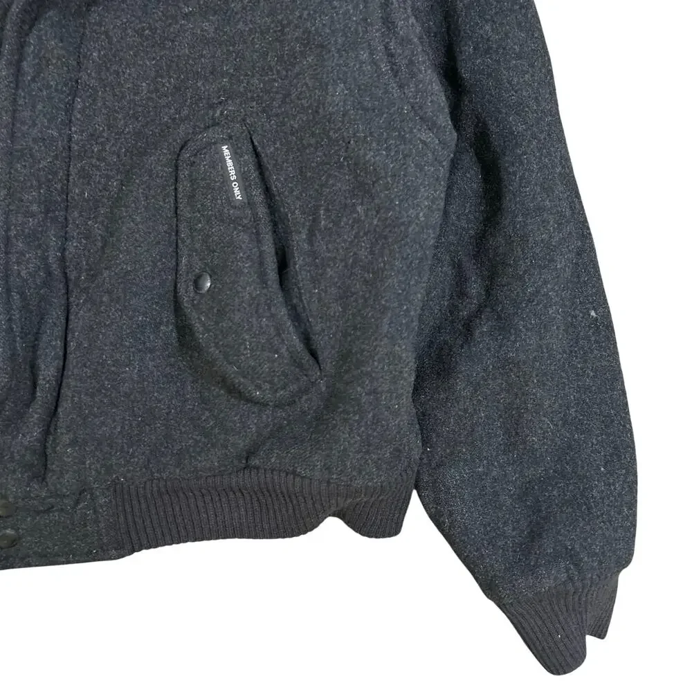 Vintage Members Only 100% Wool Bomber Jacket Mens Size 44 Charcoal Black